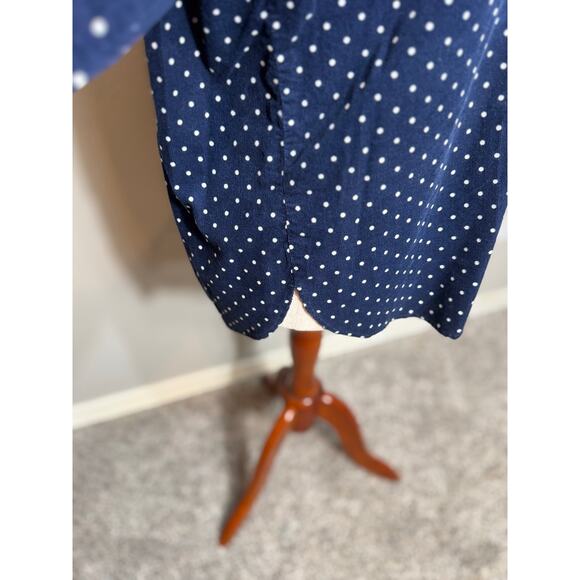 Loft blouse blue fine wale corduroy white dots button up collared Sz L NWT - Picture 4 of 7